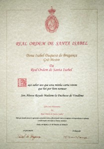 Certificat de l'ordre royal de Sainte Isabelle