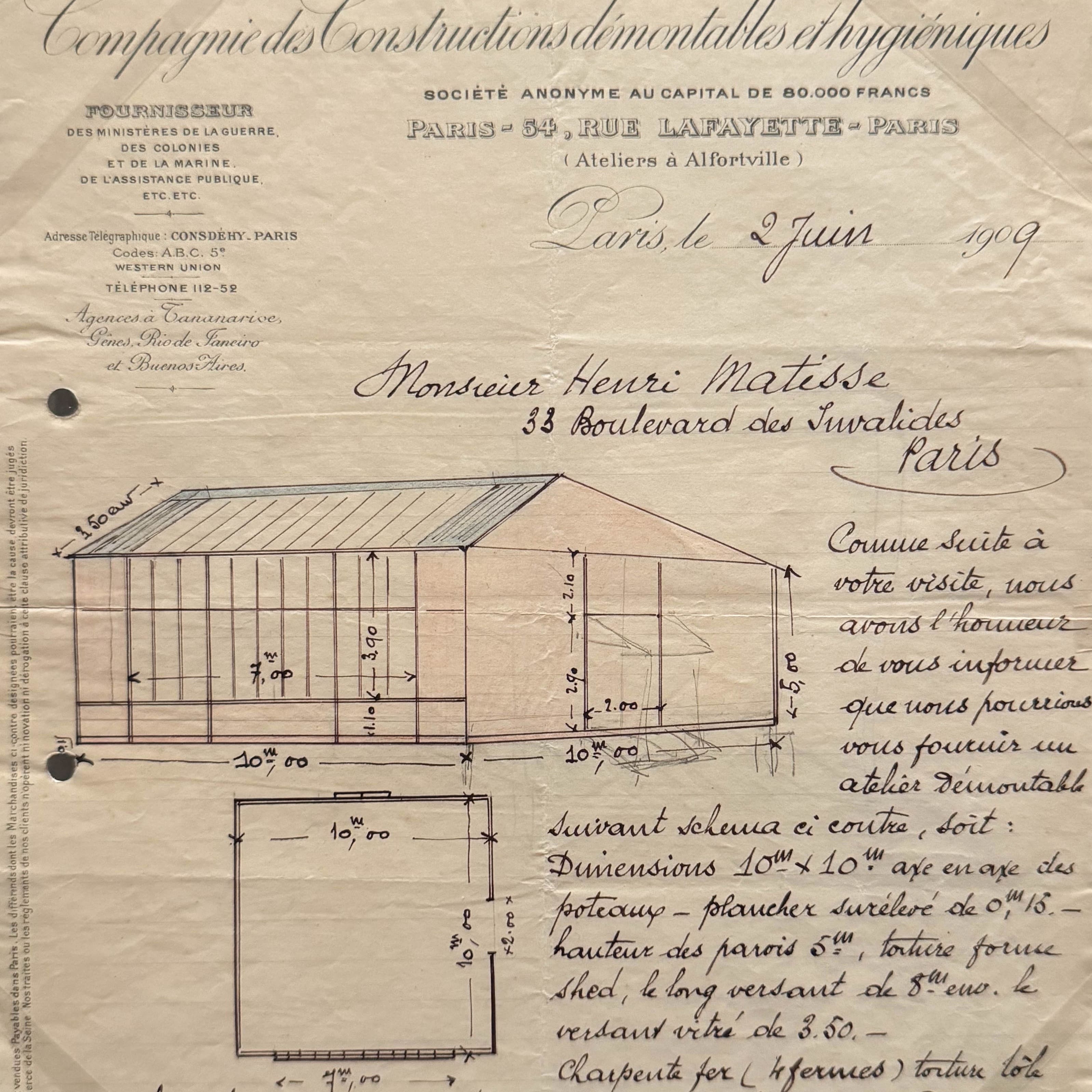 Lettre du constructeur (1909)