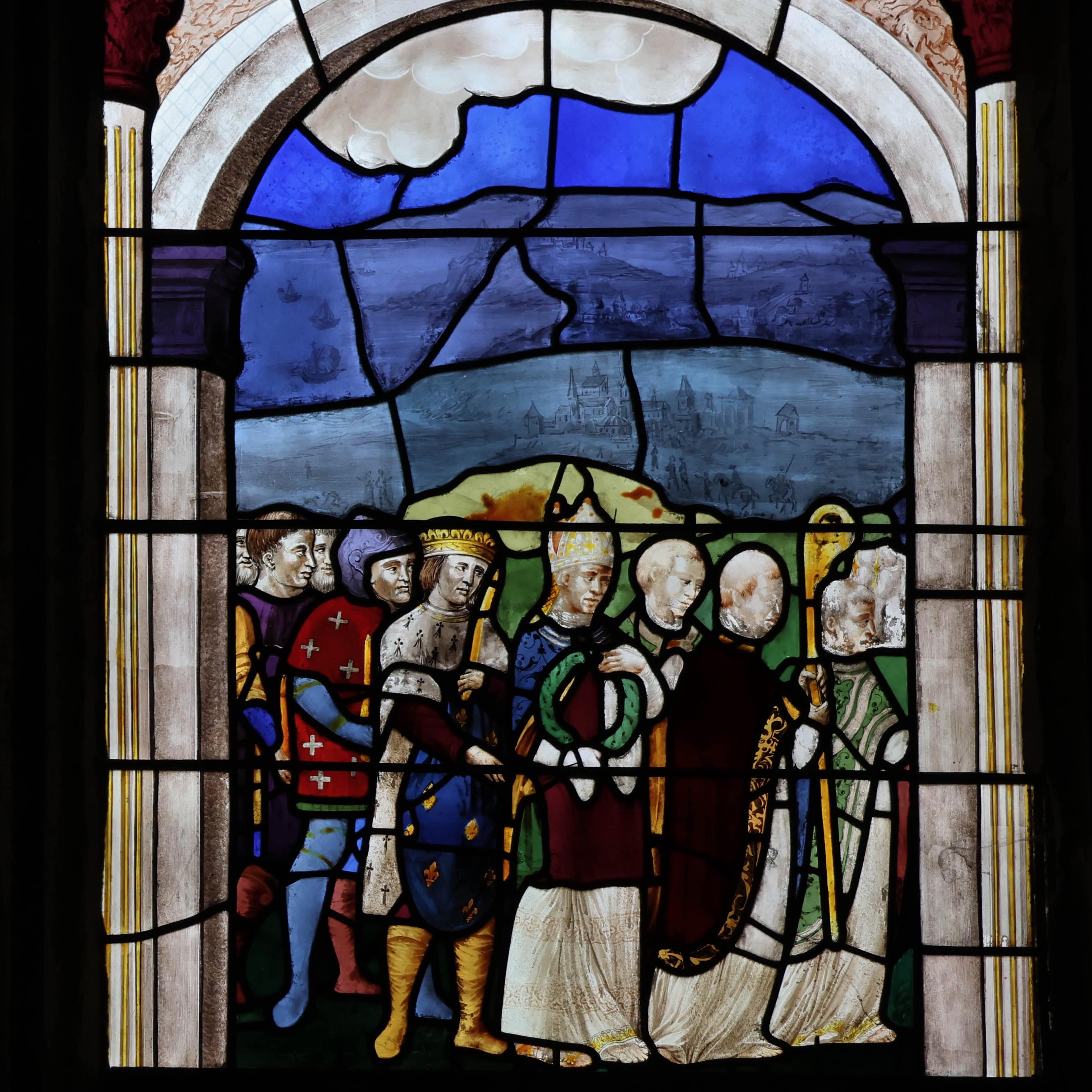 Procession de la couronne d’épines, Vitrail de Godefroy de Bouillon de la Saint-Épine, Cathédrale, Moulins